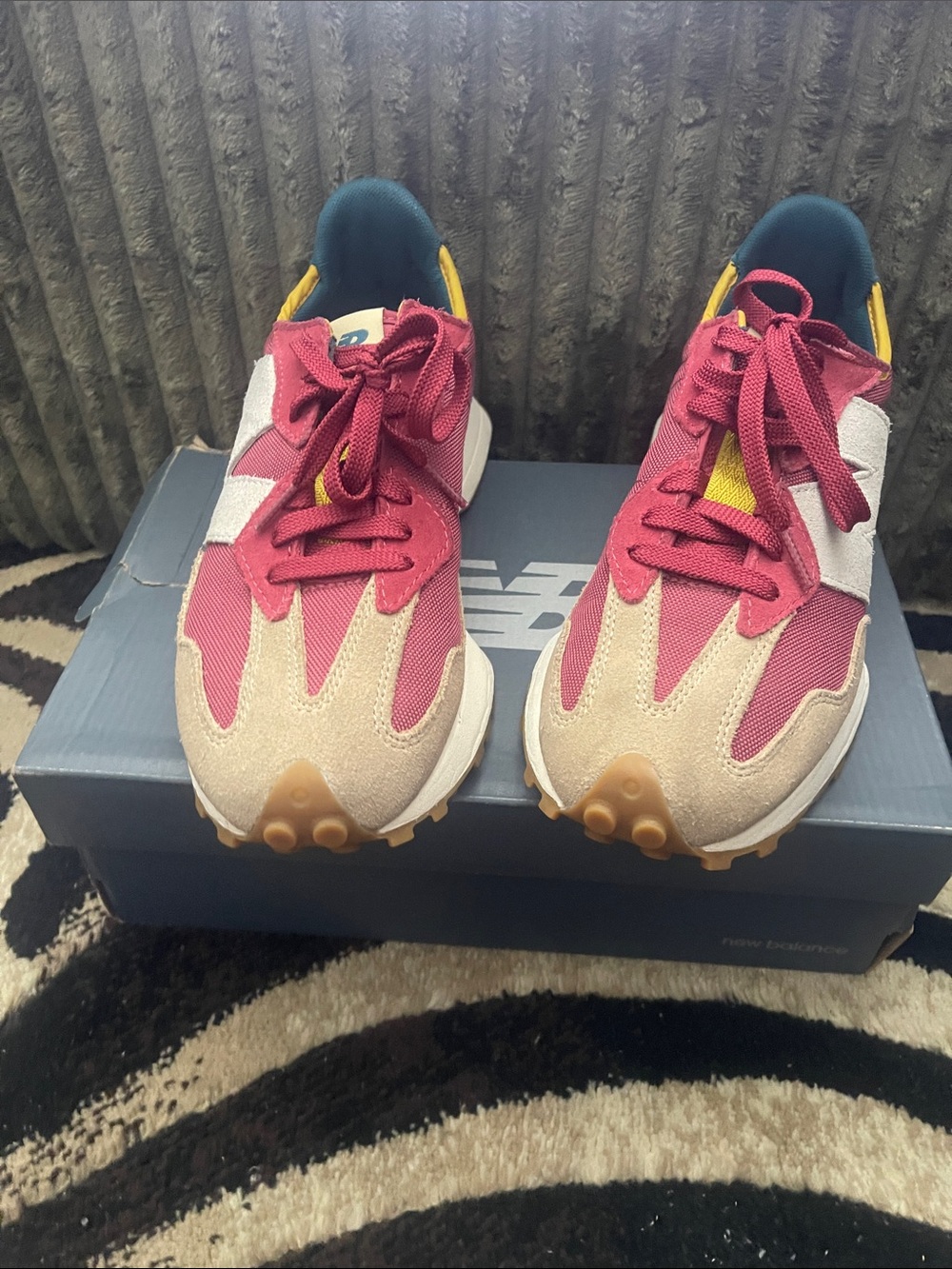 New Balance Men or Women's Burgundy, Beige & Teal Casual Sneakers - Picture 2 of 4